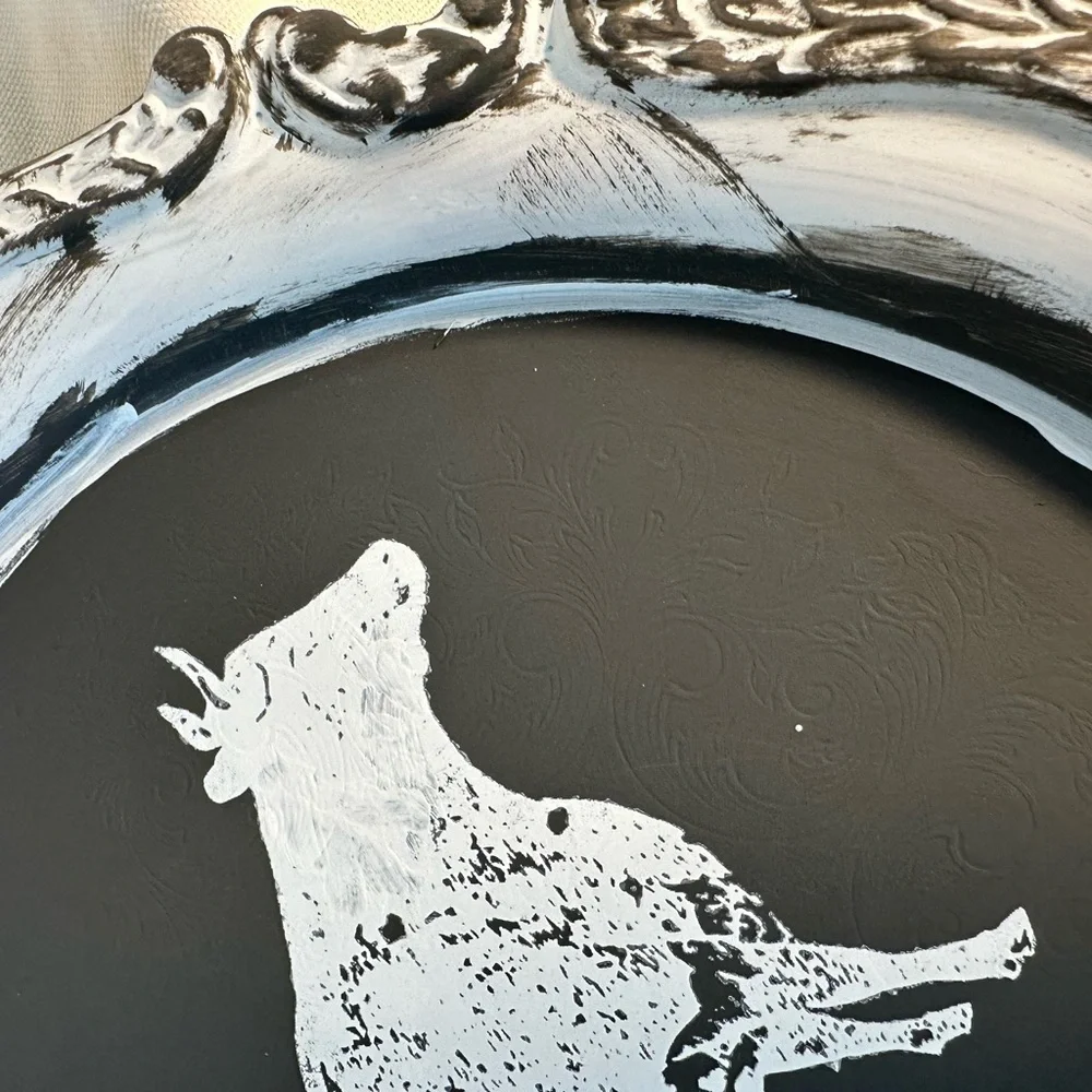 Silver platter hand painted to a French country tray.